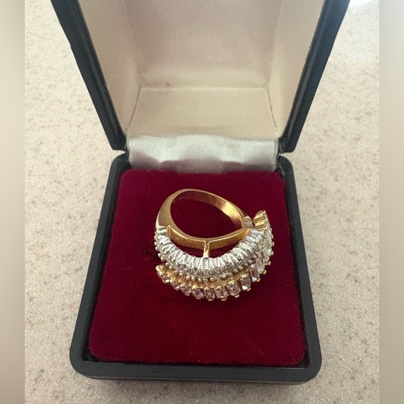 Vintage 18k Gold Plated Multi-Tiered CZ Diamond Ring - Size 6.5 - Picture 5 of 7